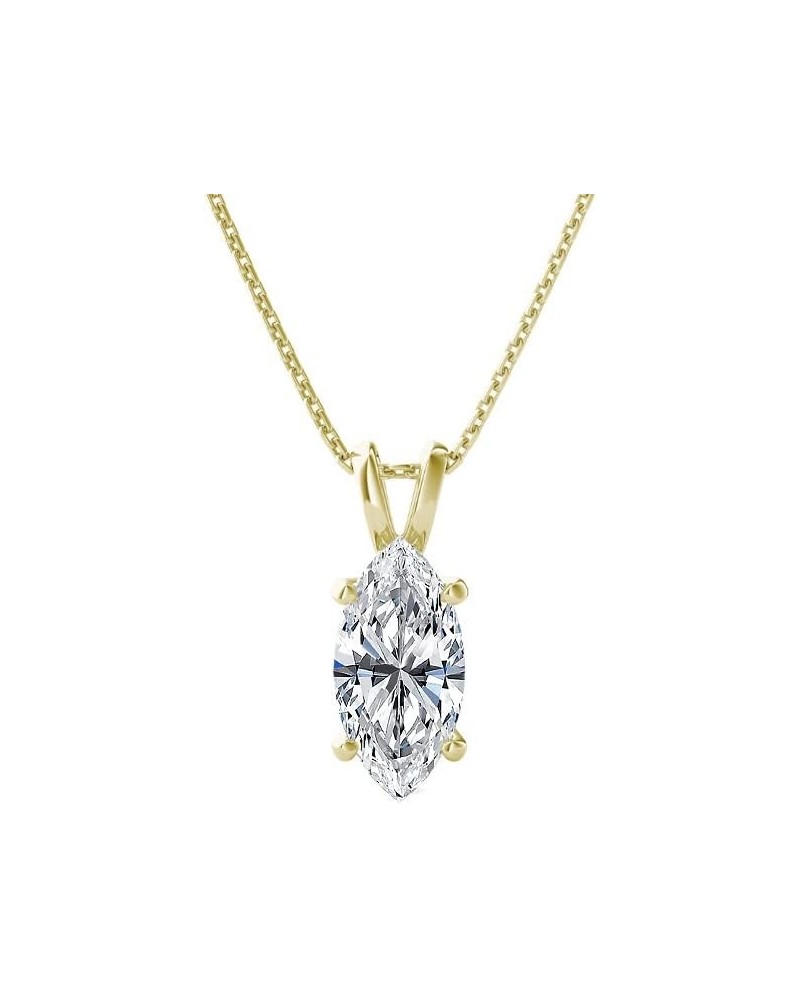 SI1-SI2 Clarity (.25-1.00 Carat) Cttw Lab-Grown Marquise Shape Solitaire Diamond Pendant Necklace Womens Girls |14k Yellow or...