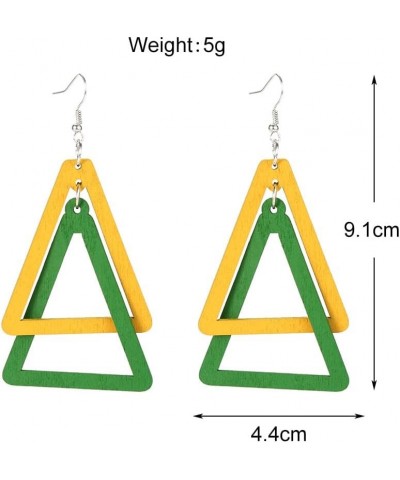 Chic Wooden Triangle Earrings Retro Colorful Geometric Earrings Unique Contrasting Colors Earrings for Women Girls Jewelry Gi...