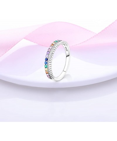 925 Sterling Silver Ring for Women Stackable Eternity Non Tarnish Cute Band Rings for Teen Girls Size 6-9 Baby blue $10.12 Rings