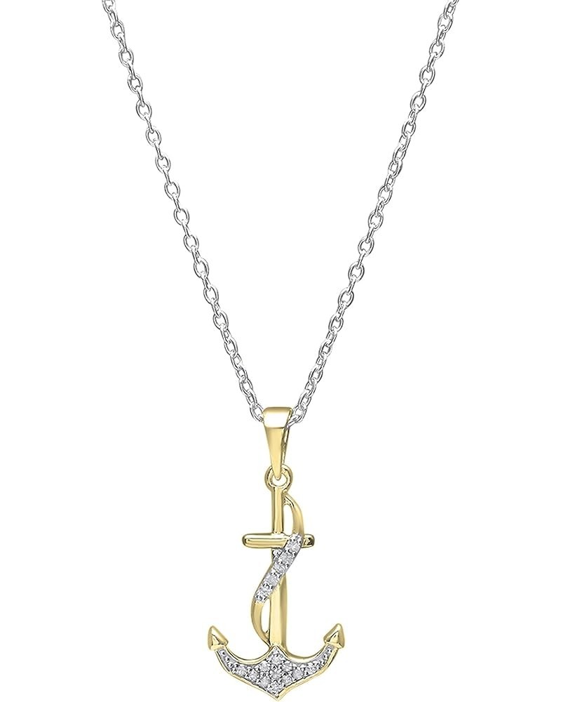 0.10 Carat (ctw) Round Diamond Ladies Alluring Ribbon Anchor Pendant with 18 Inch Silver Chain 1/10 CT | Available in 10K/14K...