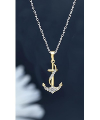 0.10 Carat (ctw) Round Diamond Ladies Alluring Ribbon Anchor Pendant with 18 Inch Silver Chain 1/10 CT | Available in 10K/14K...