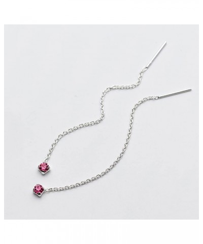 Chain Threader Earrings Long Chain Dangling Earrings Pull Through Earrings for Multiple Piercing Mini CZ Red $7.53 Earrings