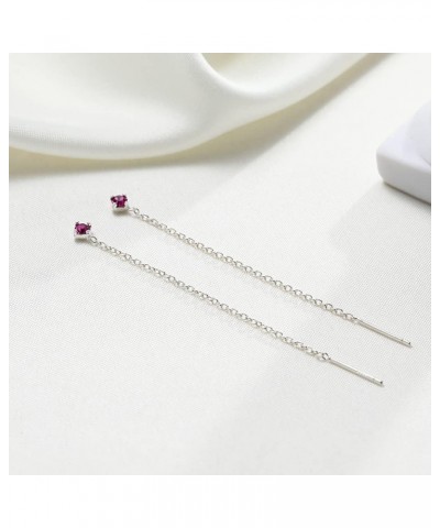 Chain Threader Earrings Long Chain Dangling Earrings Pull Through Earrings for Multiple Piercing Mini CZ Red $7.53 Earrings