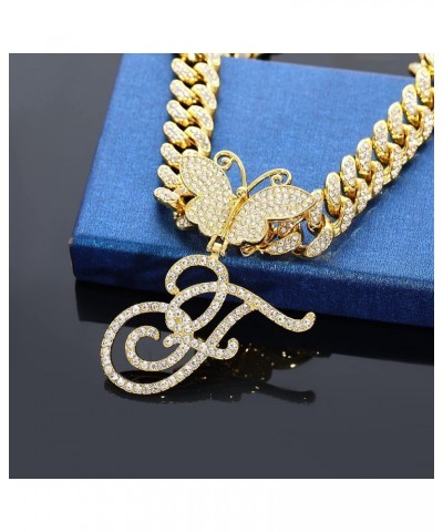 Butterfly Gold Initial Necklace Cuban Link Chain for Women Miami Iced Out Chain A-Z Alphabet Initial Cuban Butterfly Choker N...