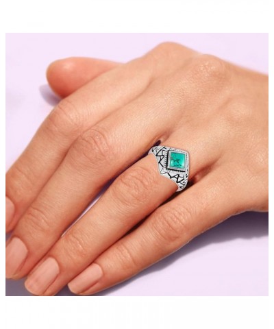 0.60Cts Square Shaped Natural Gemstone Rings For Women, 925 Silver Plated Birthstone Ring Jewelry Gift For Women Mom Wife Gir...