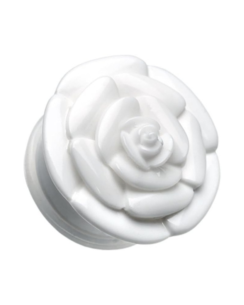 Rose Blossom Flower Single Flared Ear Gauge Plug 5/8" (16mm), White $12.23 Body Jewelry