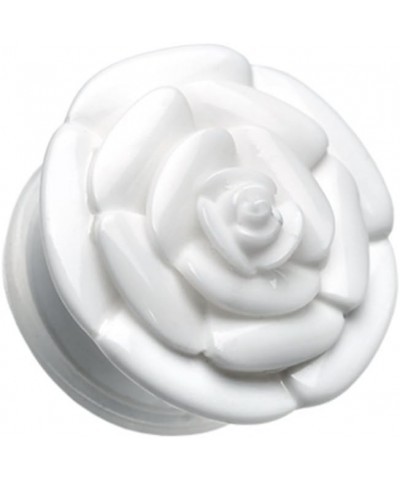 Rose Blossom Flower Single Flared Ear Gauge Plug 5/8" (16mm), White $12.23 Body Jewelry