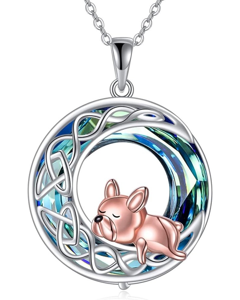 French Bulldog Fox Sloth Necklace 925 Sterling Silver Cute Animal Heart Pendant Jewelry Gifts for Women French Bulldog-Blue C...