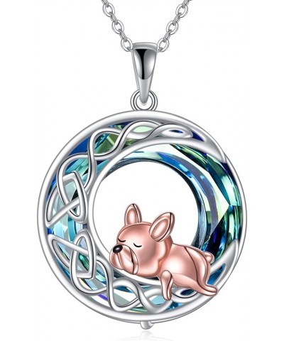 French Bulldog Fox Sloth Necklace 925 Sterling Silver Cute Animal Heart Pendant Jewelry Gifts for Women French Bulldog-Blue C...