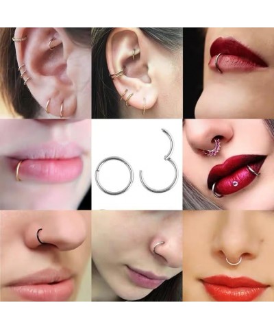 MOQIKAKA16G 18G 20G Surgical Steel Nose Septum Rings Hoops - Stainless Steel Hinged Clicker Segment Nose Rings Hoop Helix Car...