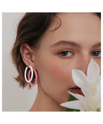 Colorful Big Hoop Earring 80s 90s Retro Earring For Women Acrylic Open Large Hoop Earrings C Shape Trendy Chunky Earrings Lig...