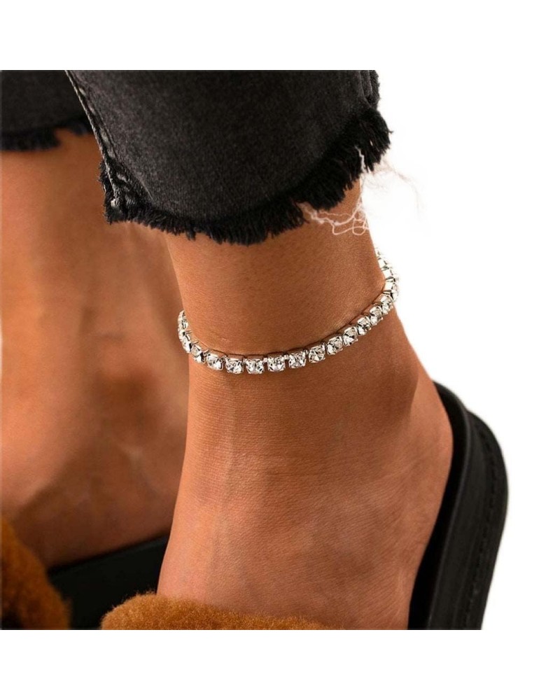 Rhinestone Ankle Bracelet Sparkle Crystal Ankle Adjustable Beach Foot Accessories Jewelry for Women and Girls $6.11 Anklets