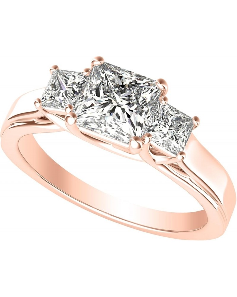 3 Three Stone Princess Diamond Engagement Ring 14K Rose Gold (I-J Color Value) 1.5 carats $361.80 Rings