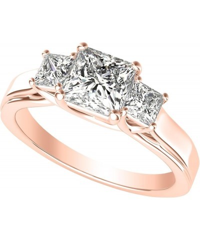 3 Three Stone Princess Diamond Engagement Ring 14K Rose Gold (I-J Color Value) 1.5 carats $361.80 Rings