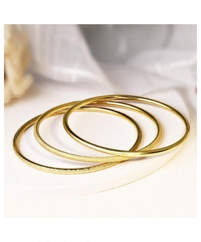 3mm 14K Gold Plated Bracelet Stainless Steel Glossy Stackable Thin Round Bangle Bracelet for Women Oval Solid Plain Polished ...