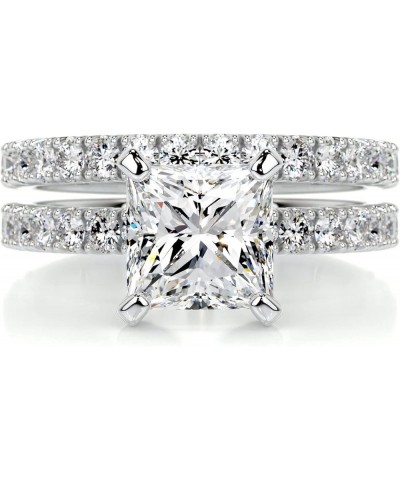 1 CT Center Princess Cut Moissanite Wedding Sets, Platinum Plated Silver Wedding Ring Sets for Her 9 $85.31 Sets