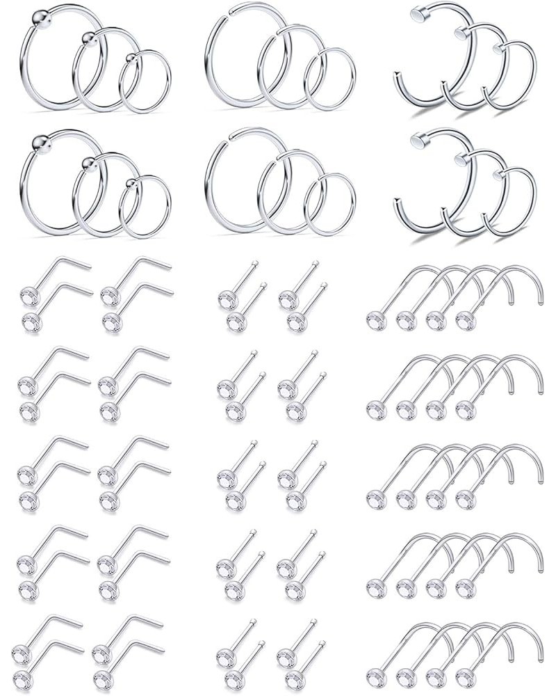 20 Gauge Nose Rings Hoop Stainless Steel Bone L Shaped Screw 1.5-4mm CZ Nose Studs Cartilage Daith Tragus Ear Piercing Ring H...