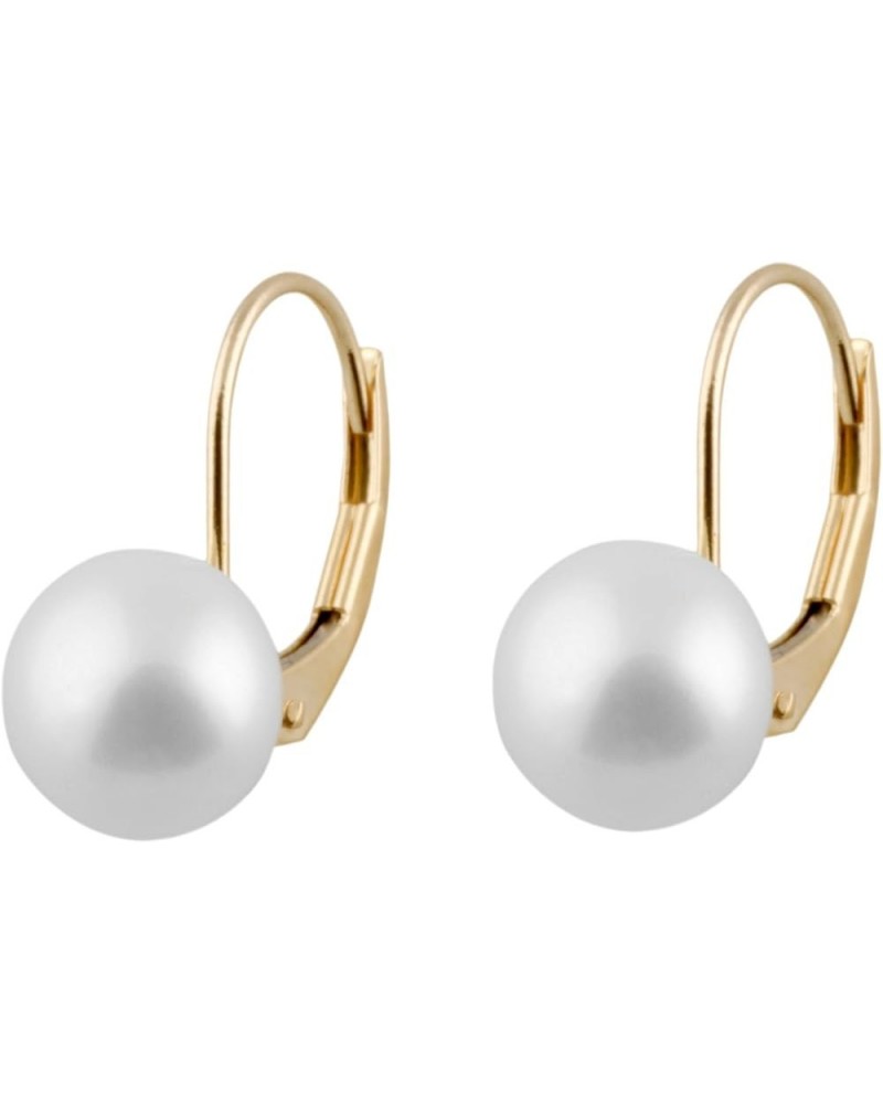 Handpicked AAA+ 9-9.5mm White Button Freshwater Cultured Pearls in 14K Gold Lever-back Huggie Ball Earrings Yellow Gold $39.9...