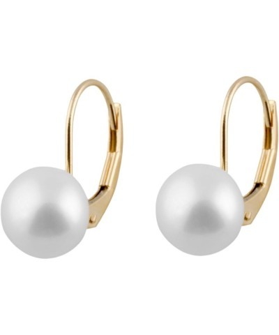 Handpicked AAA+ 9-9.5mm White Button Freshwater Cultured Pearls in 14K Gold Lever-back Huggie Ball Earrings Yellow Gold $39.9...