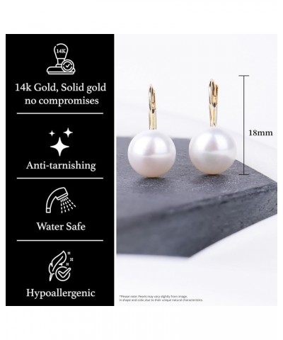 Handpicked AAA+ 9-9.5mm White Button Freshwater Cultured Pearls in 14K Gold Lever-back Huggie Ball Earrings Yellow Gold $39.9...