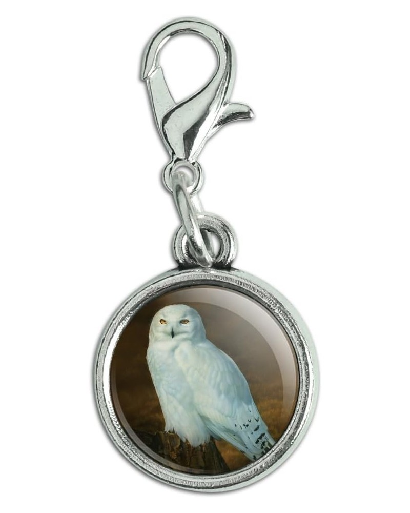 Snowy Arctic Owl on Tree Stump Antiqued Bracelet Pendant Zipper Pull Charm with Lobster Clasp $8.83 Bracelets