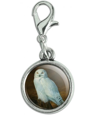 Snowy Arctic Owl on Tree Stump Antiqued Bracelet Pendant Zipper Pull Charm with Lobster Clasp $8.83 Bracelets