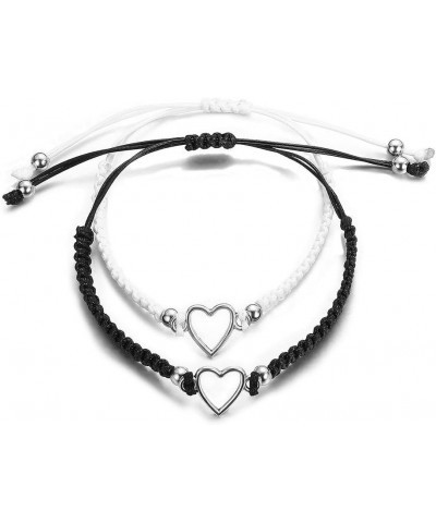 2pcs Heart Shaped Couple Bracelets Love Heart White Black Rope Couple Bracelet Heart Shaped Handmade Braid Adjustable Bracele...