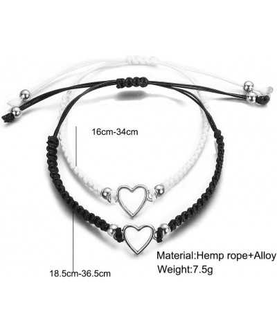 2pcs Heart Shaped Couple Bracelets Love Heart White Black Rope Couple Bracelet Heart Shaped Handmade Braid Adjustable Bracele...