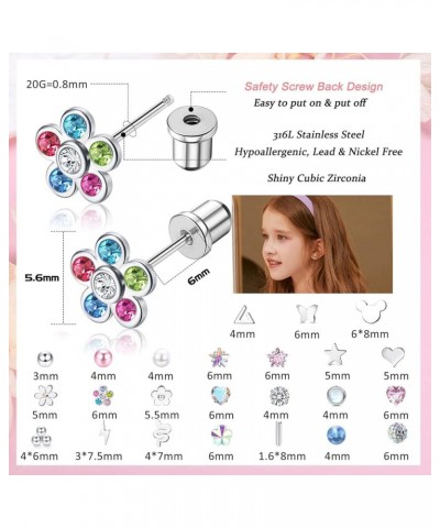 24 Pairs Hypoallergenic Screw Back Stud Earrings for Women Girls Surgical Steel Flat Back Earrings Cartilage Stud Cute Tiny C...