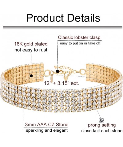 18K Yellow Gold Plated 1-5 Rows Rhinestone Choker Necklace & Stretch Bracelets Set Wedding Jewelry 5 Row $14.24 Necklaces