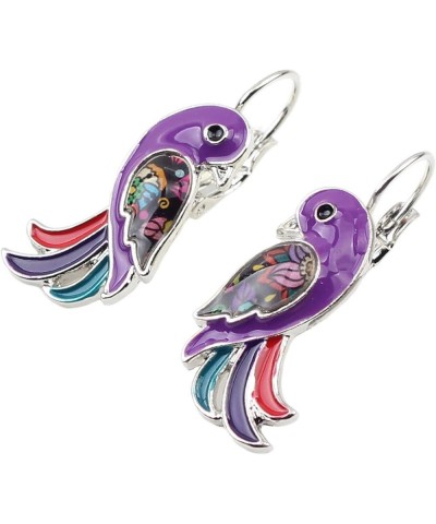 Enamel Alloy Tropic Parrot Bird Earrings Fashion Animal Jewelry French Clip For Girls Women Gift Charms Decorations Purple $7...