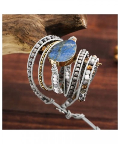 Women Boho Handmade Natural Stone Crystal Leather Bead Wrap Bracelets Collection Labradorite 5W $14.76 Bracelets