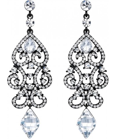 Rhinestone Crystal Wedding Art Deco Floral Chandelier Dangle Earrings for Women Clear Black-Tone $9.59 Earrings