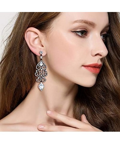 Rhinestone Crystal Wedding Art Deco Floral Chandelier Dangle Earrings for Women Clear Black-Tone $9.59 Earrings