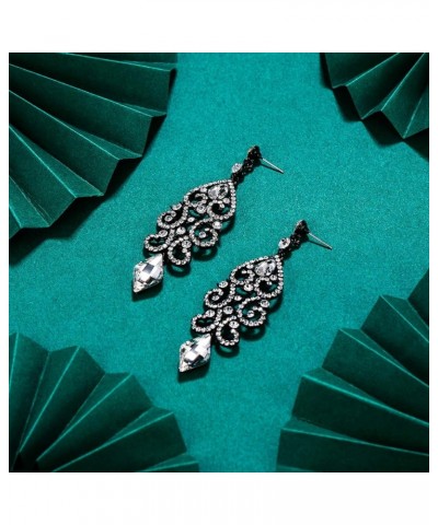 Rhinestone Crystal Wedding Art Deco Floral Chandelier Dangle Earrings for Women Clear Black-Tone $9.59 Earrings