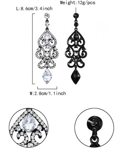 Rhinestone Crystal Wedding Art Deco Floral Chandelier Dangle Earrings for Women Clear Black-Tone $9.59 Earrings