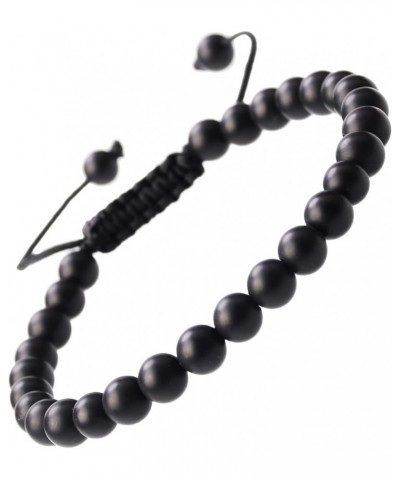 Natural Healing Power Gemstone Crystal Beads Unisex Adjustable Macrame Bracelets Matte Onyx 6mm $14.45 Bracelets