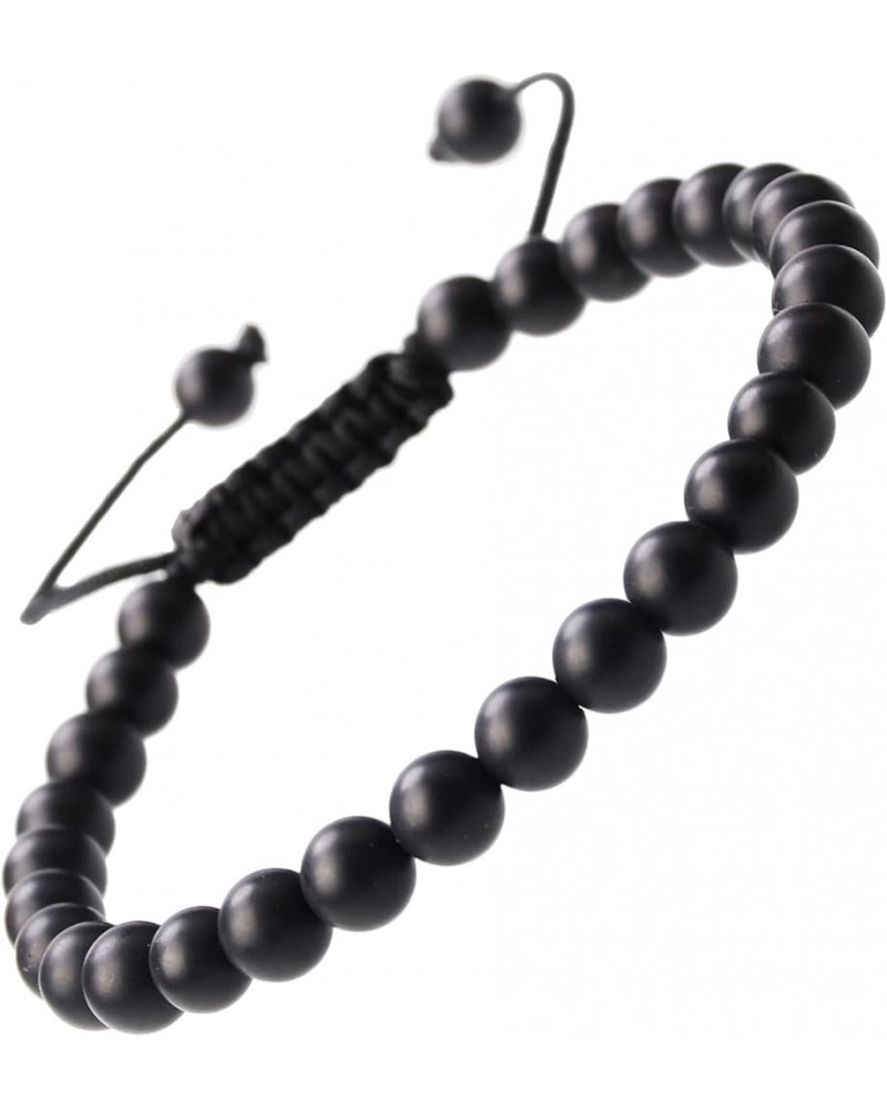 Natural Healing Power Gemstone Crystal Beads Unisex Adjustable Macrame Bracelets Matte Onyx 6mm $14.45 Bracelets