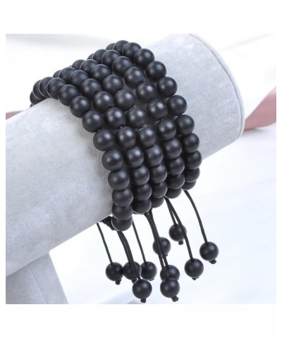 Natural Healing Power Gemstone Crystal Beads Unisex Adjustable Macrame Bracelets Matte Onyx 6mm $14.45 Bracelets