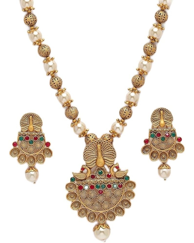 Pearl Necklace Earrings Set for Women Long Chain Gold Plated Hypoallergenic Indian Kundan Jewelry Sets Pink&Gold $15.36 Jewel...