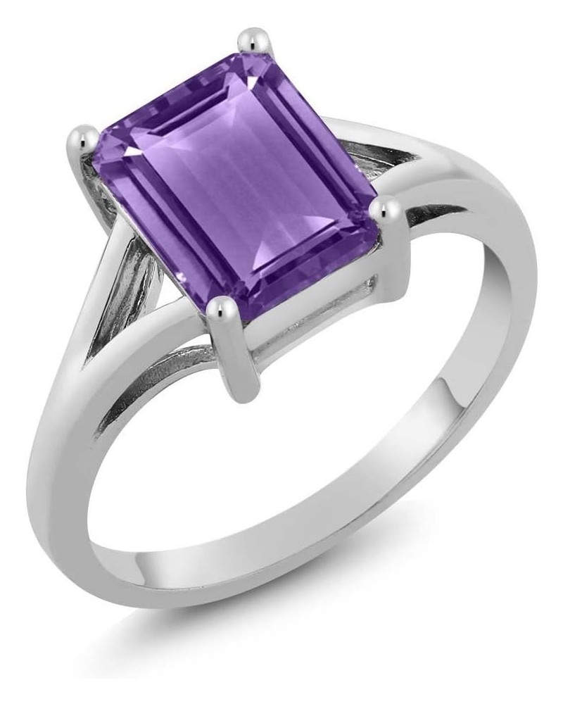 925 Sterling Silver Purple Amethyst Solitaire Engagement Ring For Women (2.25 Cttw, Emerald Cut 9X7MM, Gemstone February Birt...