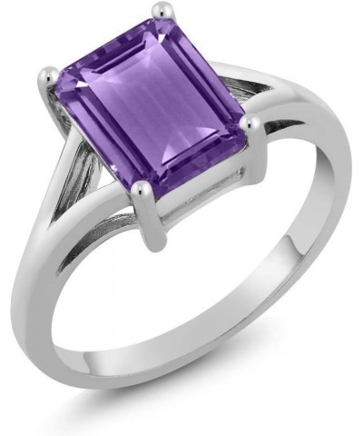 925 Sterling Silver Purple Amethyst Solitaire Engagement Ring For Women (2.25 Cttw, Emerald Cut 9X7MM, Gemstone February Birt...