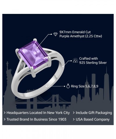 925 Sterling Silver Purple Amethyst Solitaire Engagement Ring For Women (2.25 Cttw, Emerald Cut 9X7MM, Gemstone February Birt...