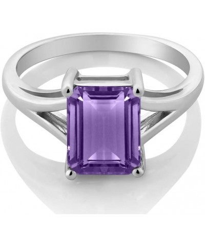 925 Sterling Silver Purple Amethyst Solitaire Engagement Ring For Women (2.25 Cttw, Emerald Cut 9X7MM, Gemstone February Birt...