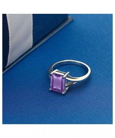 925 Sterling Silver Purple Amethyst Solitaire Engagement Ring For Women (2.25 Cttw, Emerald Cut 9X7MM, Gemstone February Birt...