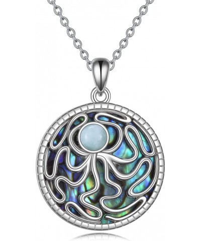 Octopus Abalone Shell Necklace Larimar Pendant 925 Sterling Silver Jewelry Gifts for Women Girls $24.18 Necklaces