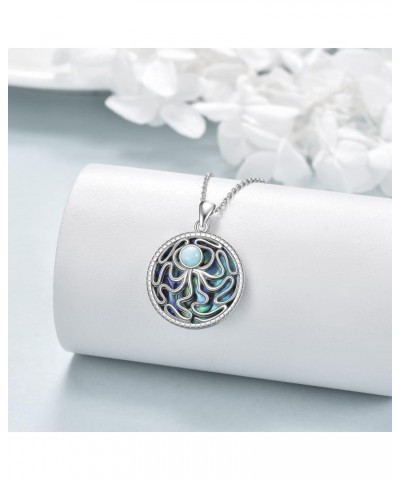 Octopus Abalone Shell Necklace Larimar Pendant 925 Sterling Silver Jewelry Gifts for Women Girls $24.18 Necklaces