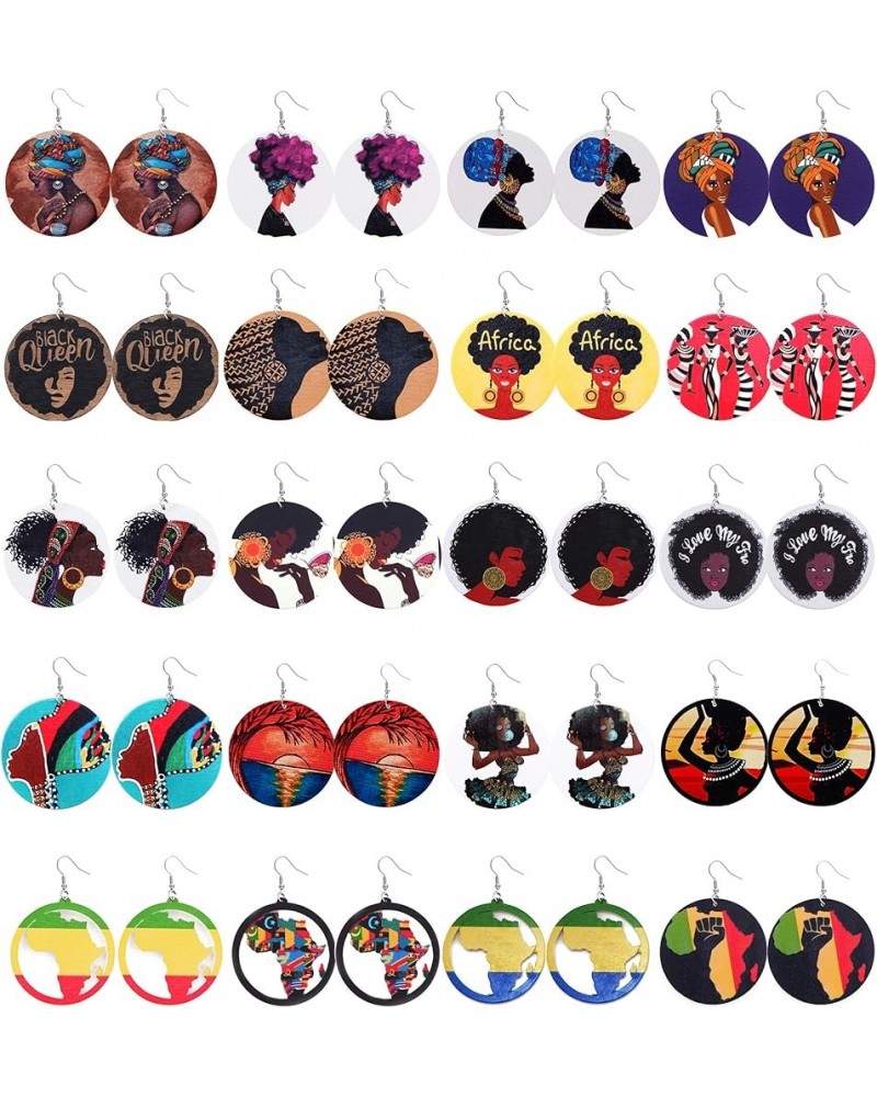 20Pairs African Wooden Earrings for Women Round Wood Painted Earring Drop Earring Ethnic Style A20P $10.92 Earrings