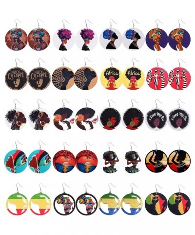 20Pairs African Wooden Earrings for Women Round Wood Painted Earring Drop Earring Ethnic Style A20P $10.92 Earrings