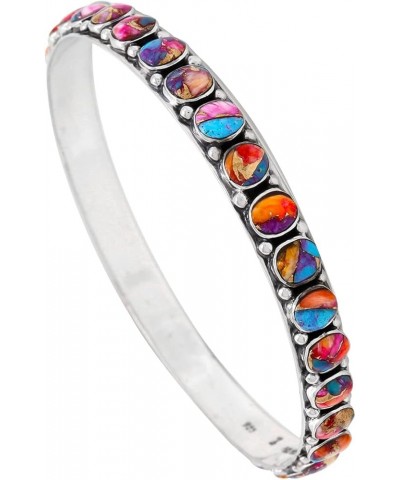 Stackable 925 Sterling Silver Bangle Bracelet Genuine Turquoise & Gemstones Rainbow $40.56 Bracelets